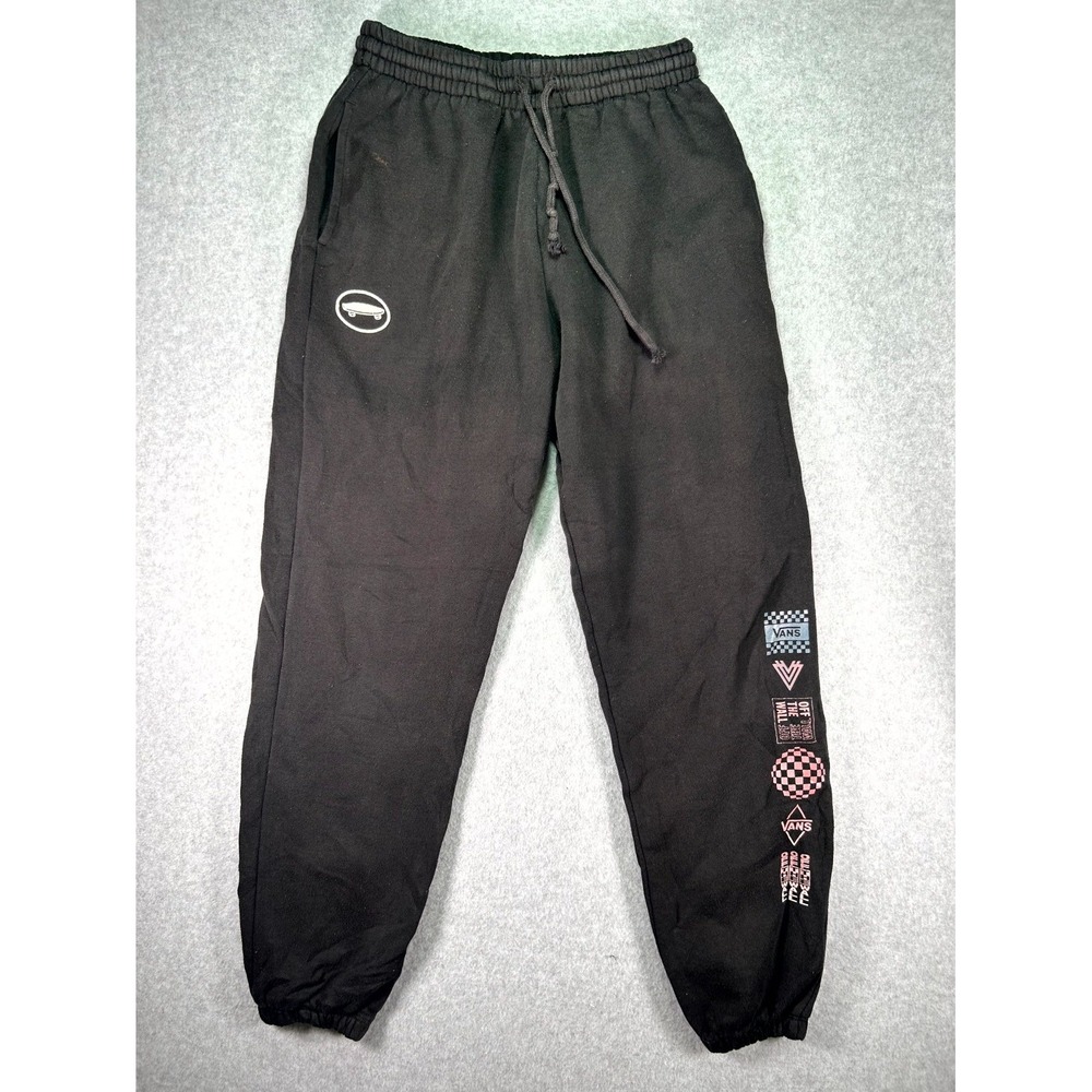 Vans Sweatpants Women's XS Black Fleece Lined Gym Running Drawstring Tapered Leg